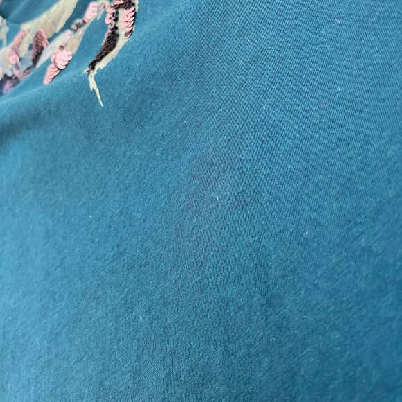 Express Dreamweight Cotton Floral Sequin Shirt, Turquoise, Size XS - Picture 5 of 7